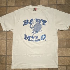 A Bathing Ape BAPE Baby Milo White Logo Graphic Cotton Knit Tee Crew Neck L