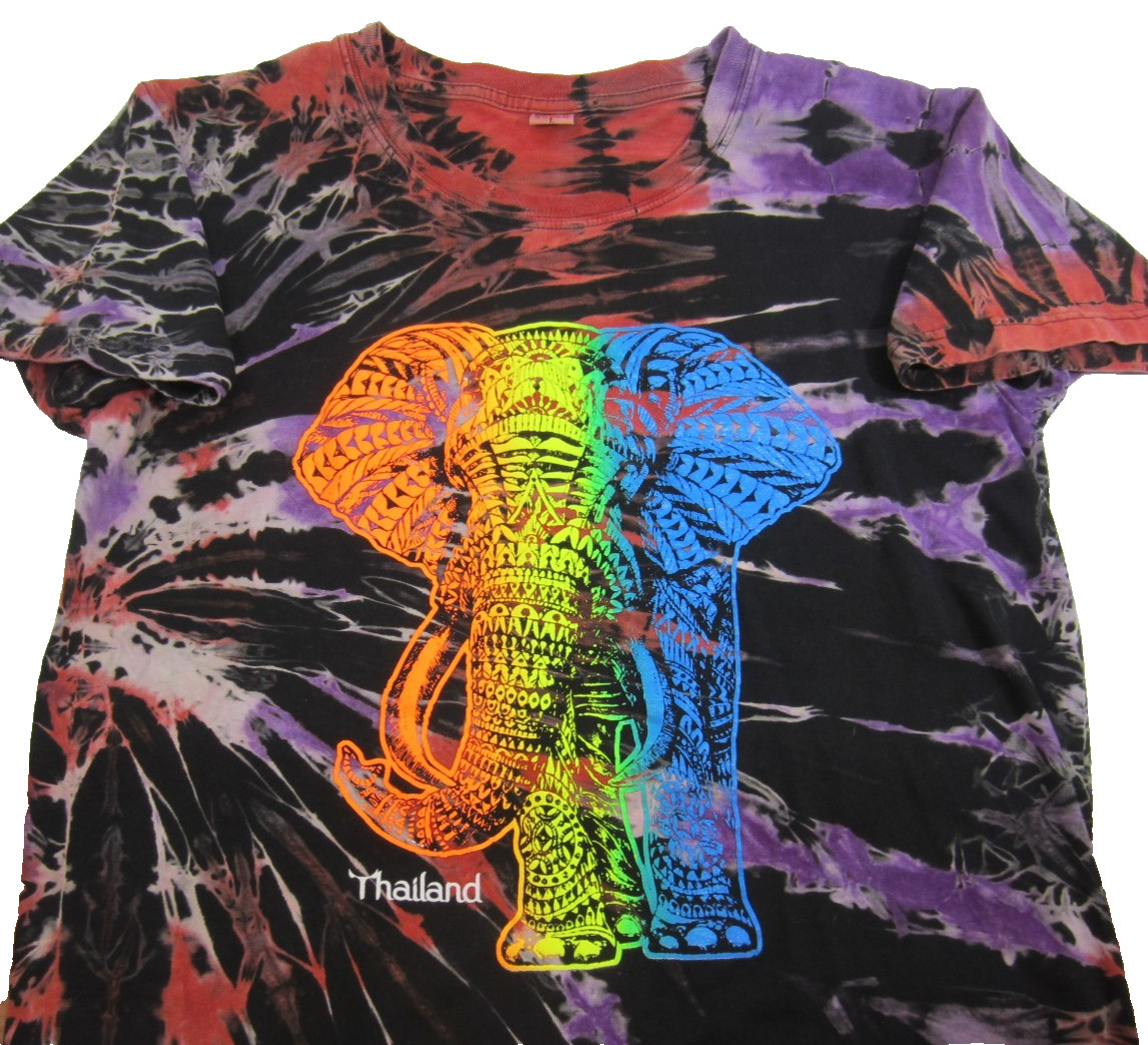 Vintage Y2K Thailand T-Shirt SLIM LRG Elephant AOP Graphic Tie Dye WILD! gallery
