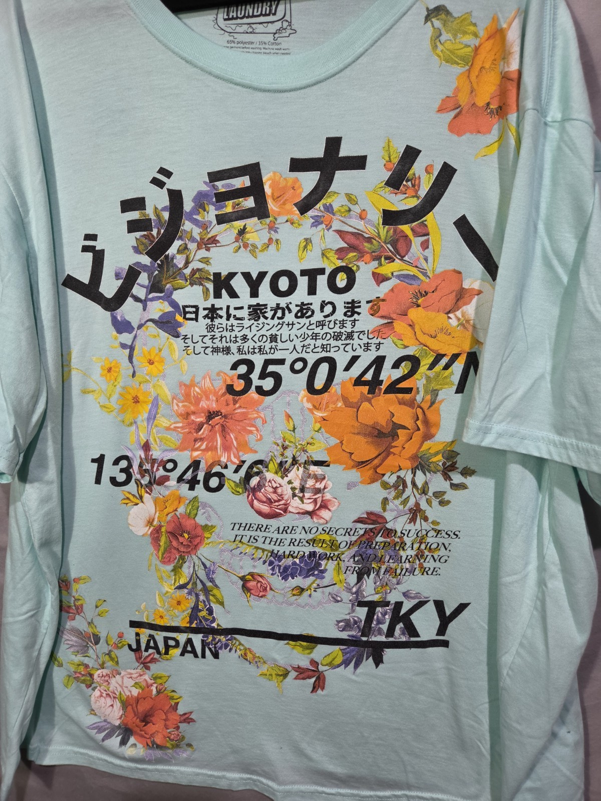 Fresh Laundry Kyoto Japan Floral Graphic Tee Mens 5XL Mint Green Streetwear gallery