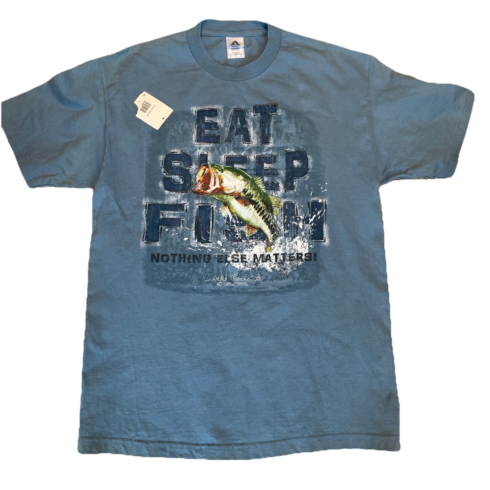 Vintage Fishing T Shirt Mens L Blue Graphic Eat Sleep Fish Fisherman Outdoor NEW gallery