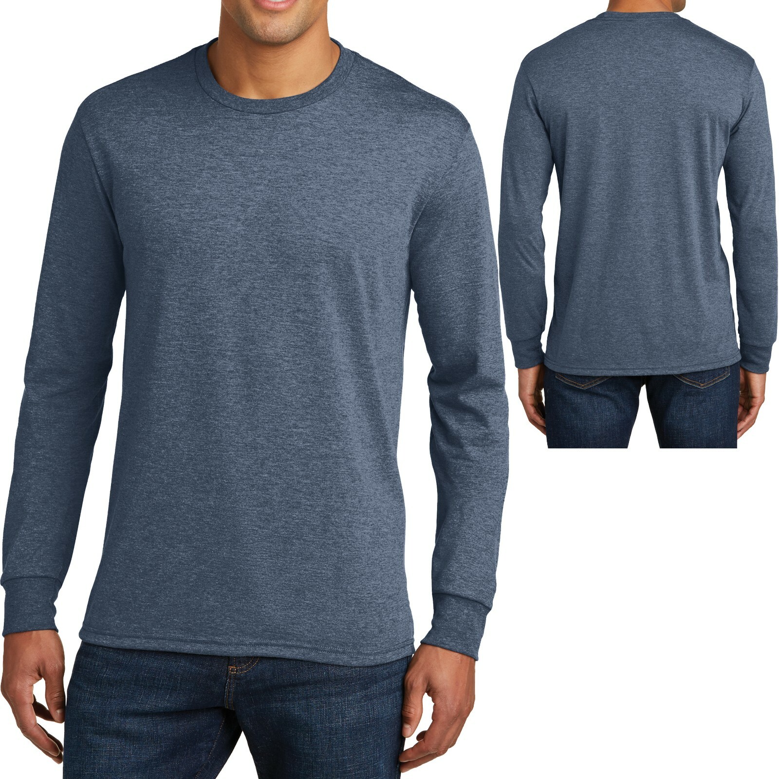 Mens Long Sleeve Tri Blend Frost Heather T-Shirt Premium Crew Neck Tee S-4XL NEW gallery