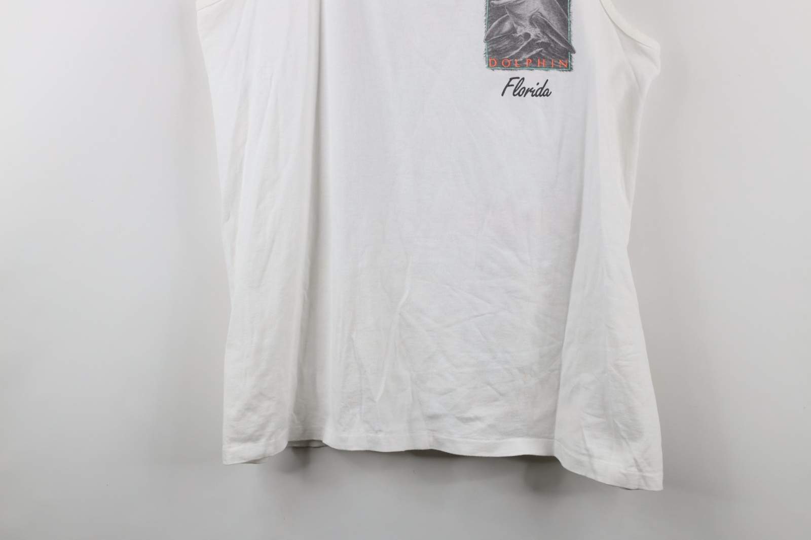 Vintage 90s Mens Large Spell Out Sea World Dolphin Florida Tank Top T-Shirt USA gallery