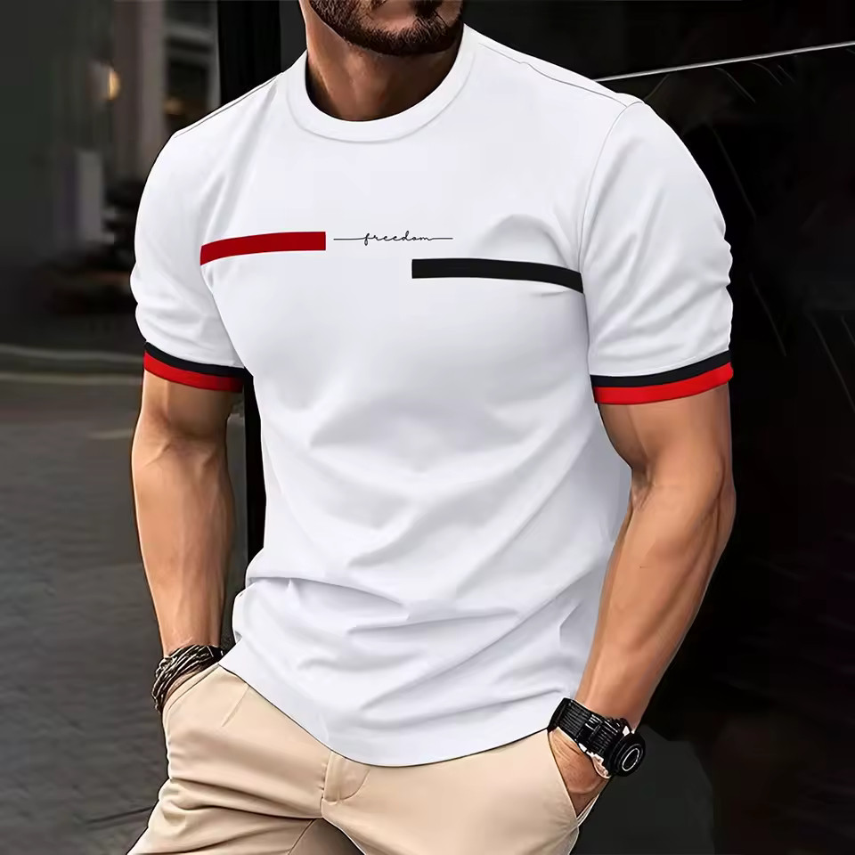 Men’s Elegant Letter Print T-Shirt Casual Fashion Short Sleeve Tee gallery