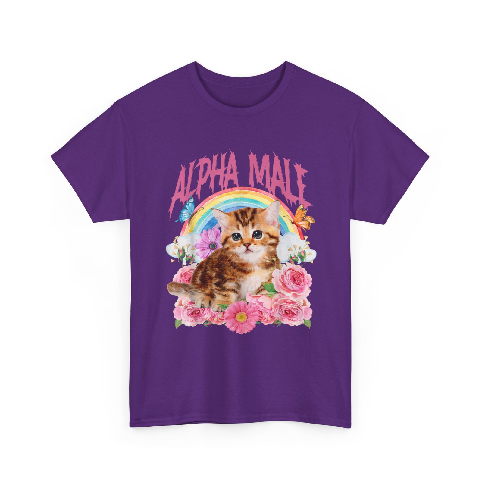 Alpha Male Funny Shirt, Cats Lovers Kitten Rainbow Floral T-Shirt gallery