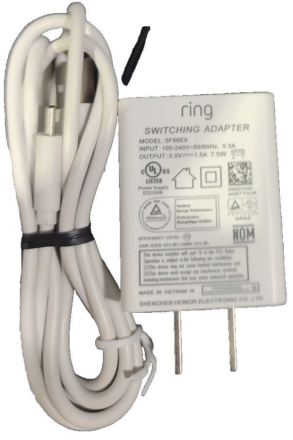 Ring Model No. 5F86E9 Charger Wall Block Switching Adapter WITH 4FT TYPE C CABLE