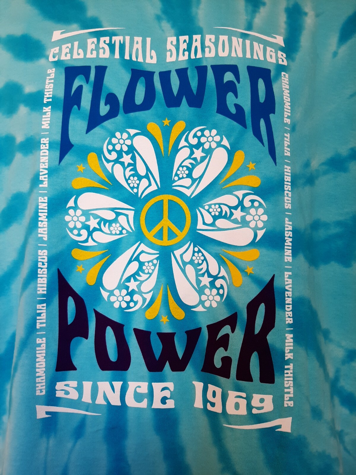 CELESTIAL SEASONINGS TEA "Flower Power" Tie-dyed T-Shirt, NEW w/Tags 100% Cotton gallery