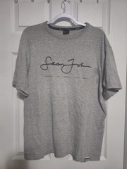Sean John Shirt Mens medium Gray Vintage TShirt Short Sleeve Crewneck Script Y2K