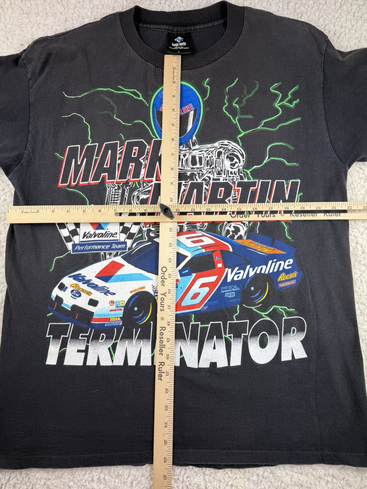 Vintage Black Single Stitch MARK MARTIN TERMINATOR T-Shirt Size L NASCAR USA🔥 gallery