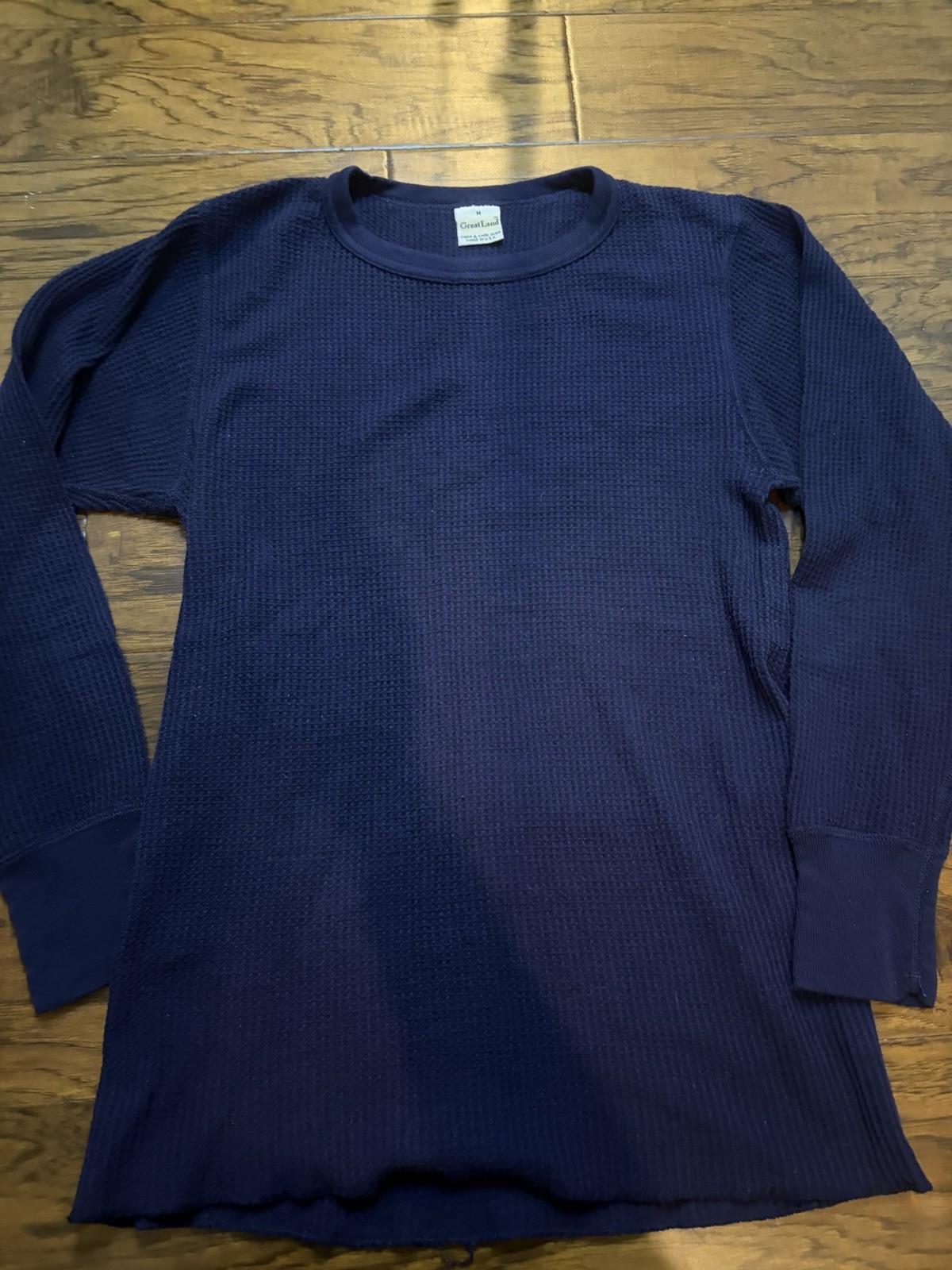 VTG Great Land Thermal Mens M Blue Polycotton Waffle-Knit Long-Sleeve Base 90s