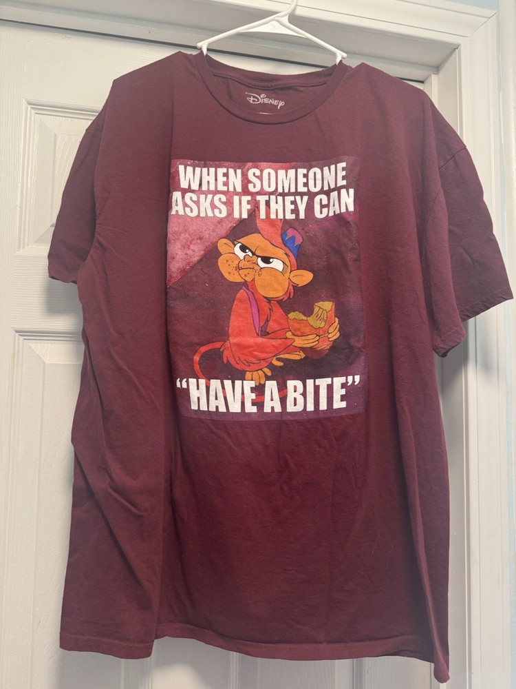 Disney Aladdin Abu Can I Have A Bite? T-Shirt Size 2X Maroon Red