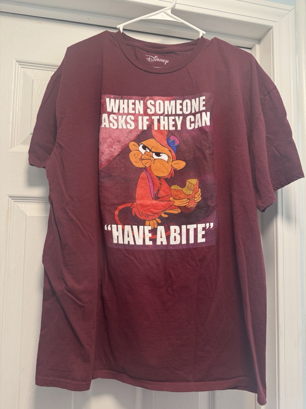 Disney Aladdin Abu Can I Have A Bite? T-Shirt Size 2X Maroon Red