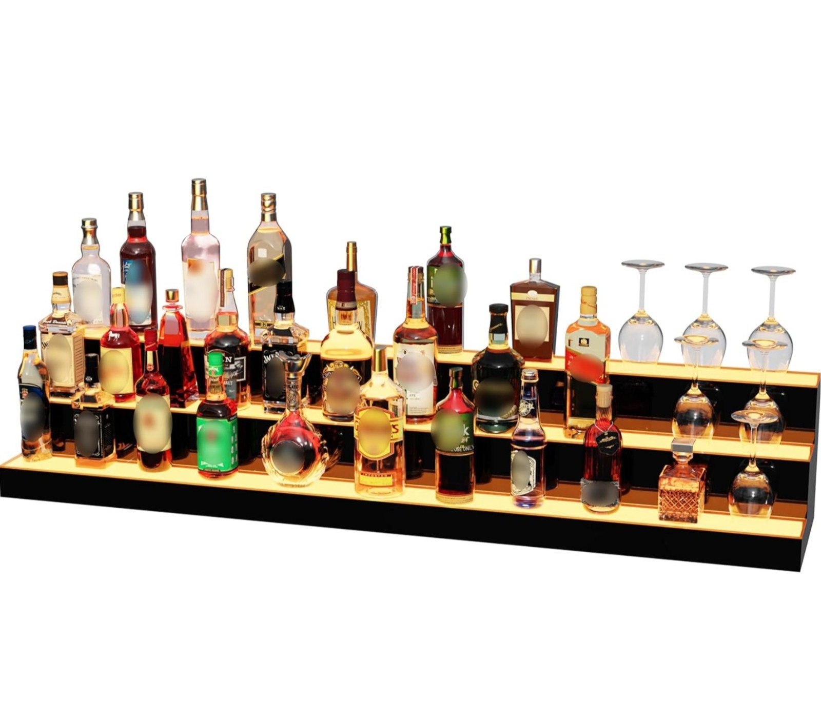 LED Liquor Bottle Display Shelf Acrylic Black 60in 3 Shelves Multi-Color Remote
