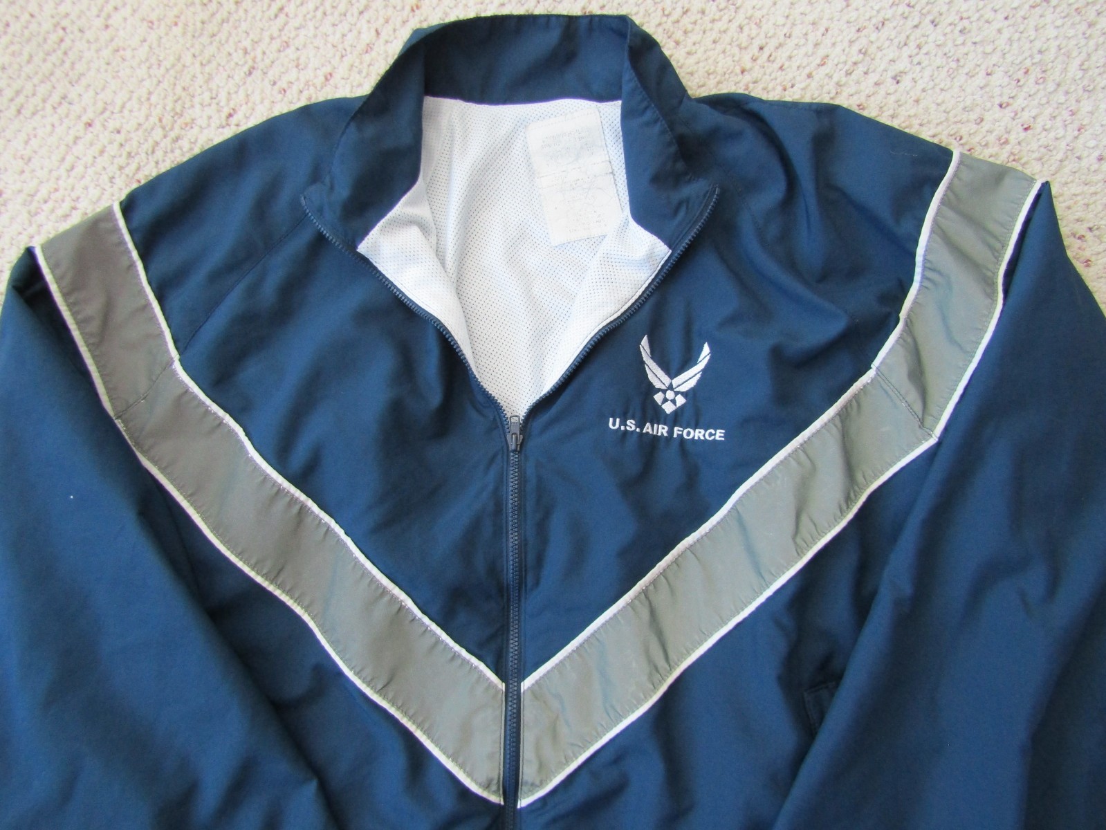 U S Air Force Jacket Blue with Stitched Letters and Silver Reflective Stripes L gallery