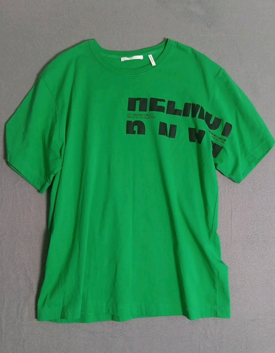 Helmut Lang Men’s Green Crewneck Logo Cotton Short Sleeve T-Shirt Sz MEDIUM
