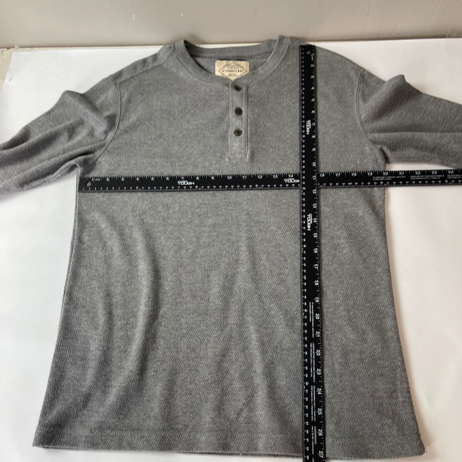 St Johns Bay Shirt Mens M Gray Waffle Knit Thermal Henley Grunge Y2K Granola gallery