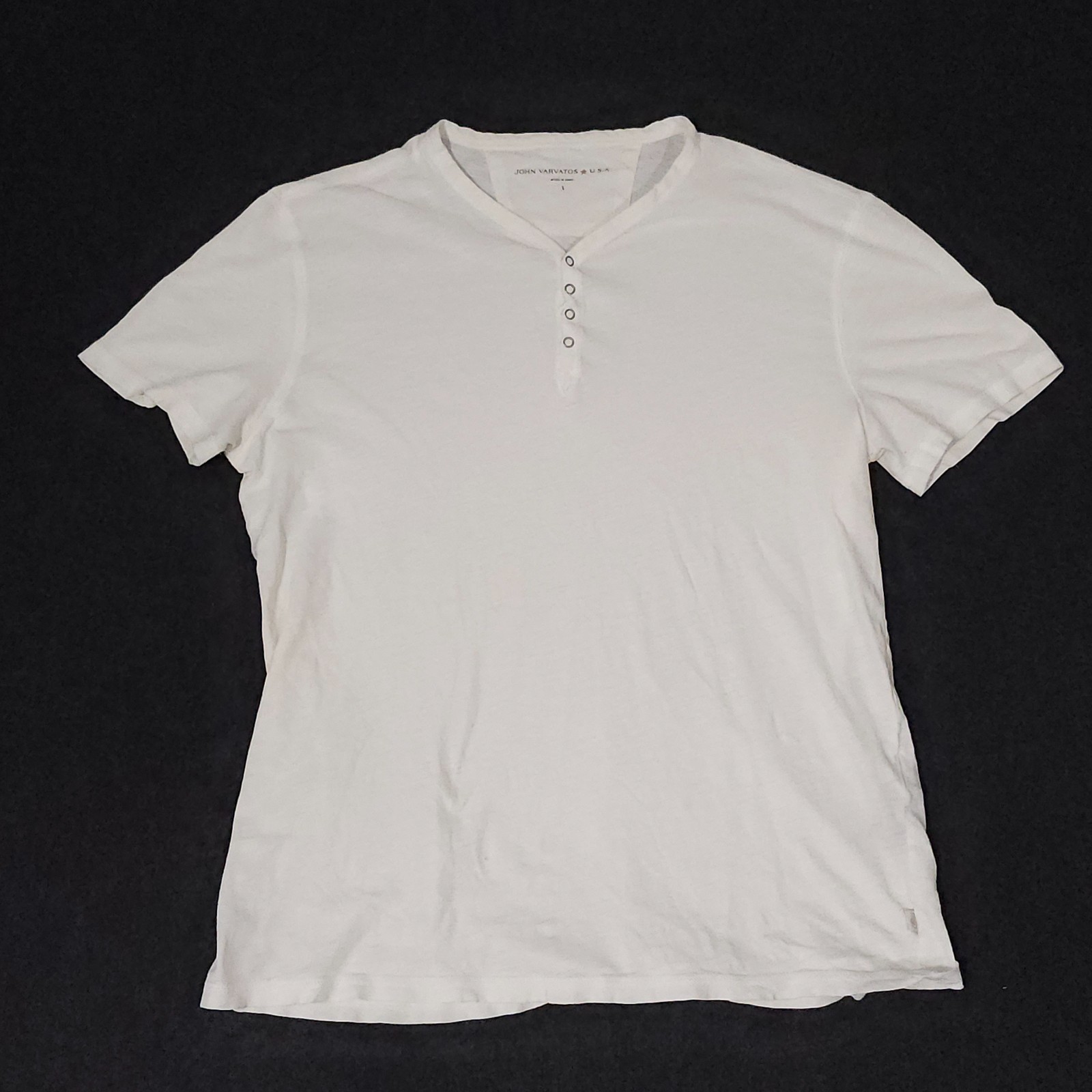 John Varvatos USA Henley Shirt Mens Large Ivory Short Sleeve Thin Sheer Cotton gallery