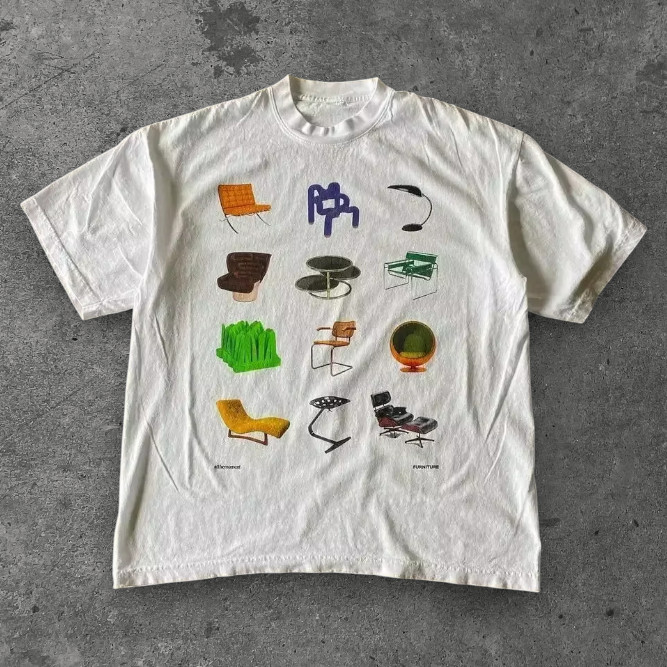 Unisex Mid Century Chair Collage Graphic T Shirt White Vintage Aesthetic S-3XL