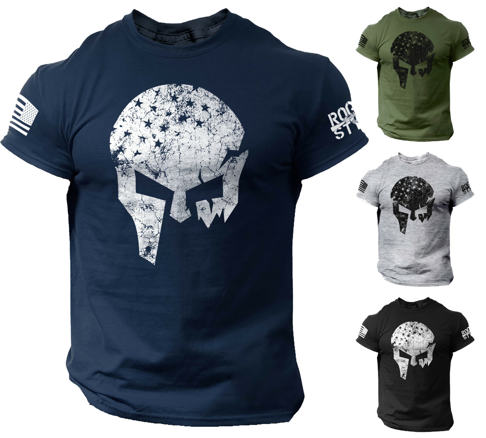 Skull Warrior Men's T Shirt Vikings American Flag Style US Veteran Tee gallery