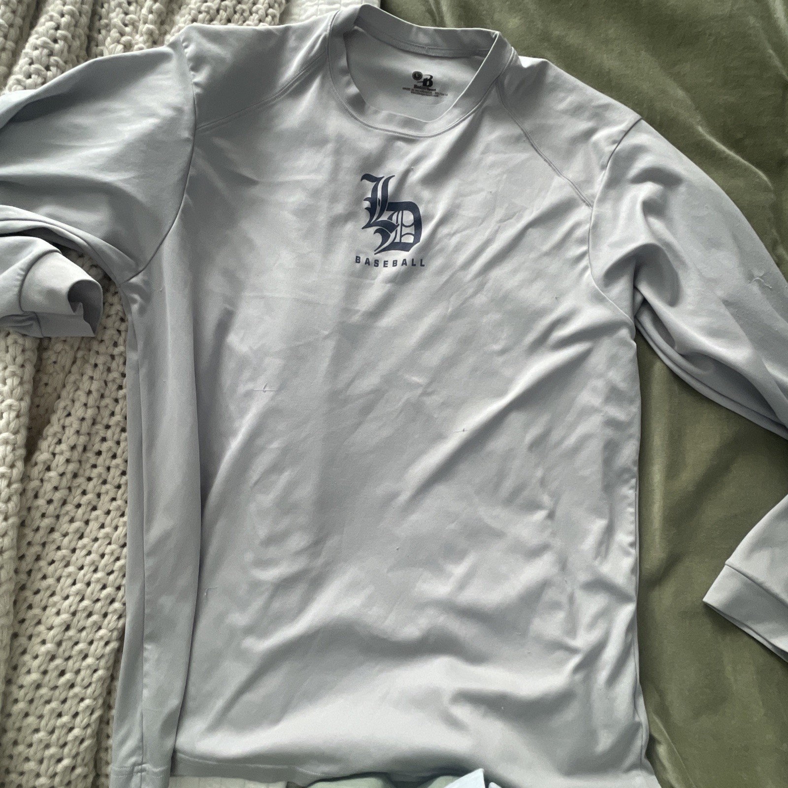Men’s L Gray Long Sleeve Graphic T-Shirt LD Logo Baseball Training Workout
