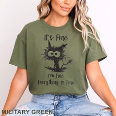 It’s Fine I’m Fine Everything Is Fine Shirt, Cute Black Cat Tee, , 202826