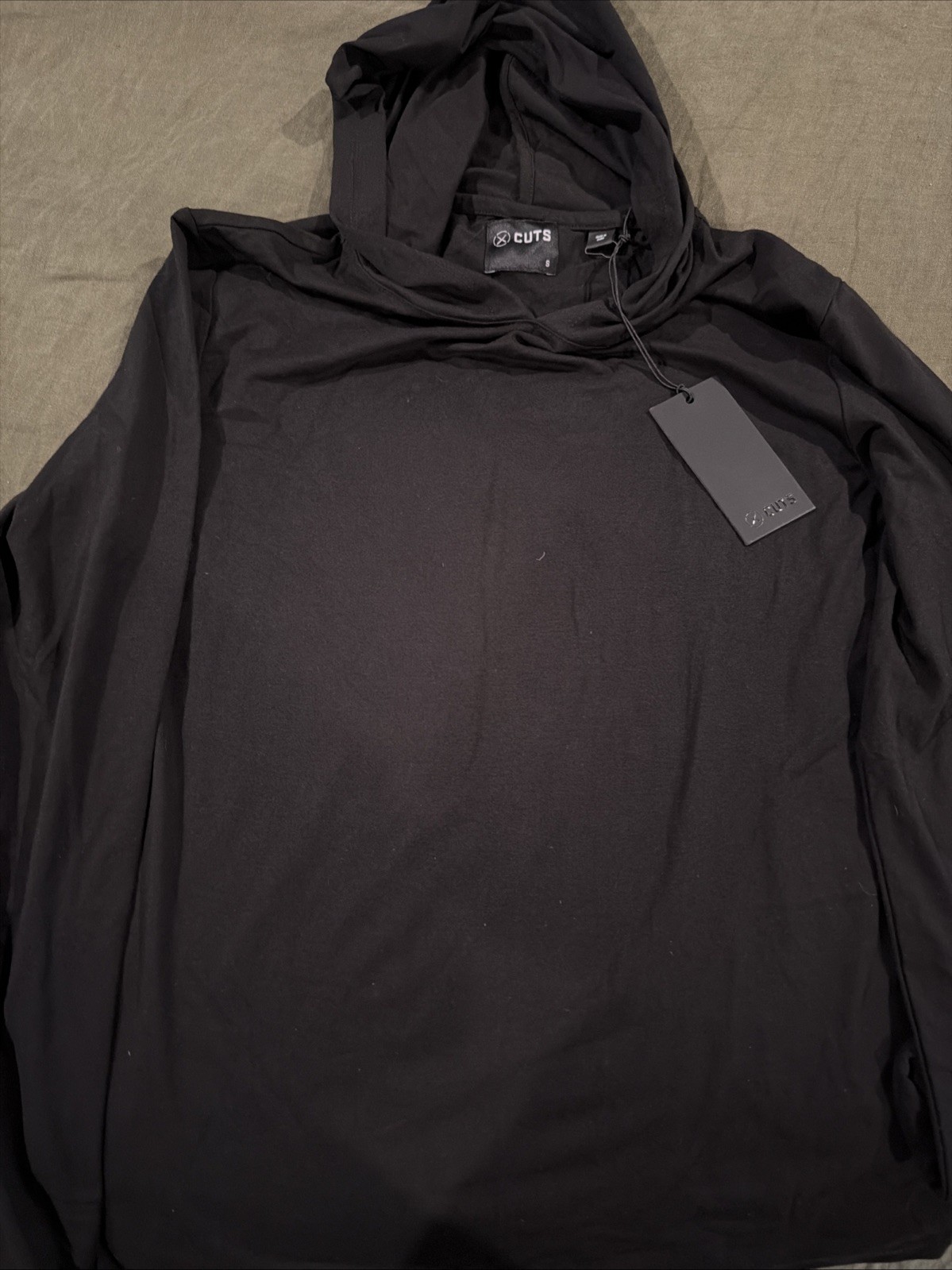 NWT Cuts AO Men's Small Long Sleeve Hooded Curve-Hem Black Shirt- $72 Retail! gallery