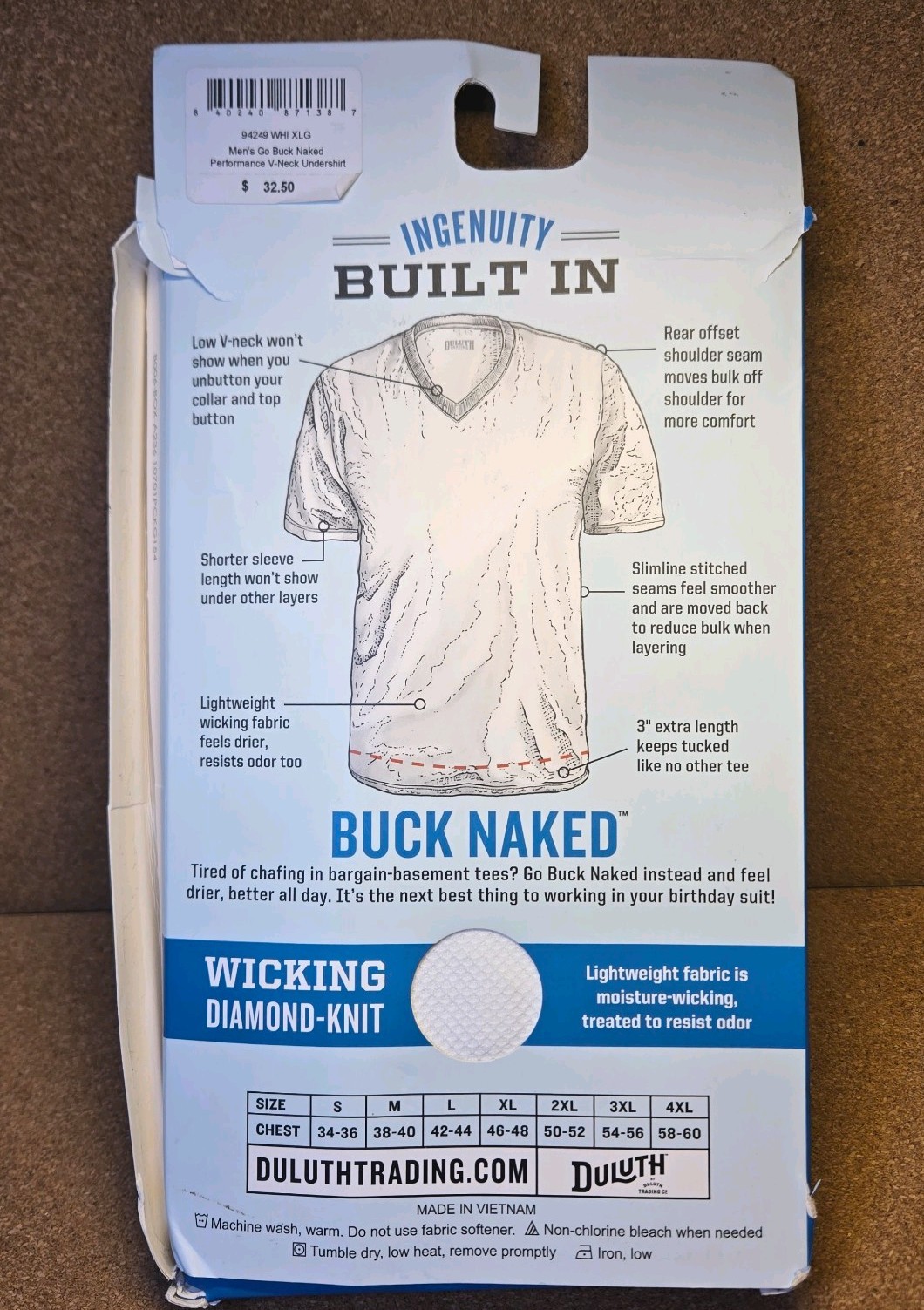 Duluth Trading Co Men's White Go Buck Naked Performance Crew Undershirt Size XL gallery