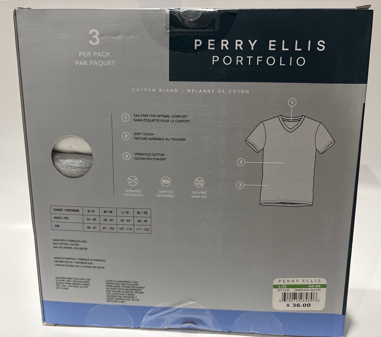 Perry Ellis Portfolio Mens 3-Pack T-Shirts Crew Neck Cotton Blend ~ L (42-44) gallery