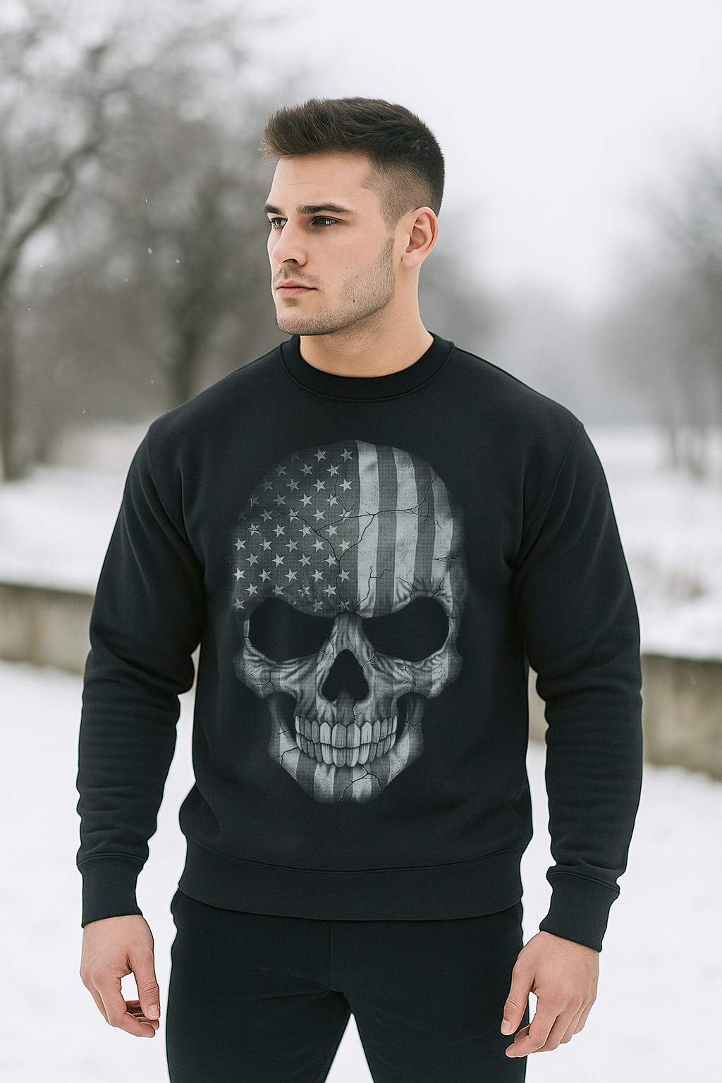 USA Skull Sweatshirt | Distressed American Flag Skull | Unisex Warm Crewneck gallery