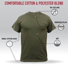 Rothco Solid T-Shirt Army Color Military Short Sleeve Poly/Cotton or 100% Cotton