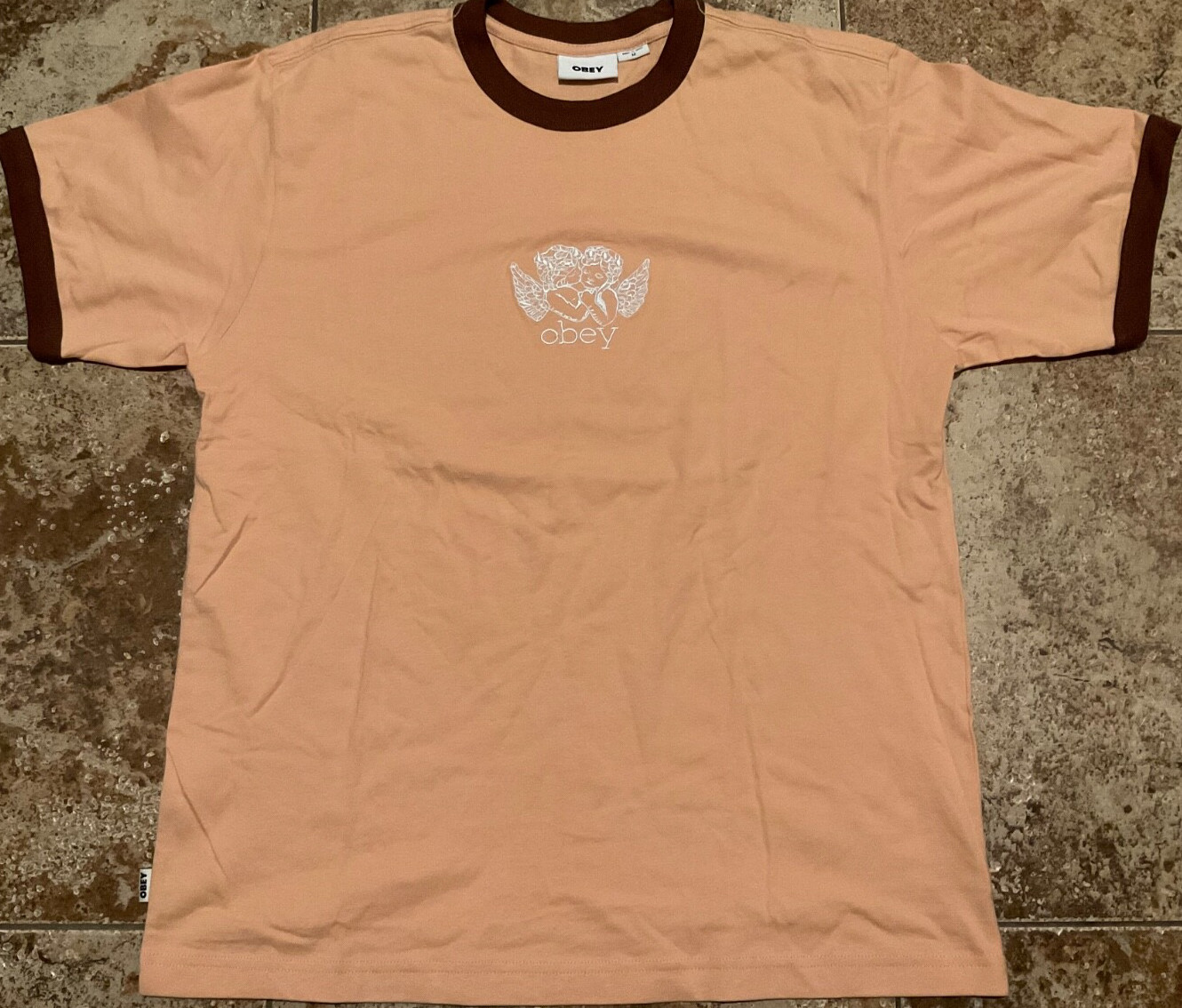 OBEY ANGELS CHERUB EMBROIDERED RINGER TEE SHIRT ( MENS M ) PREOWNED gallery