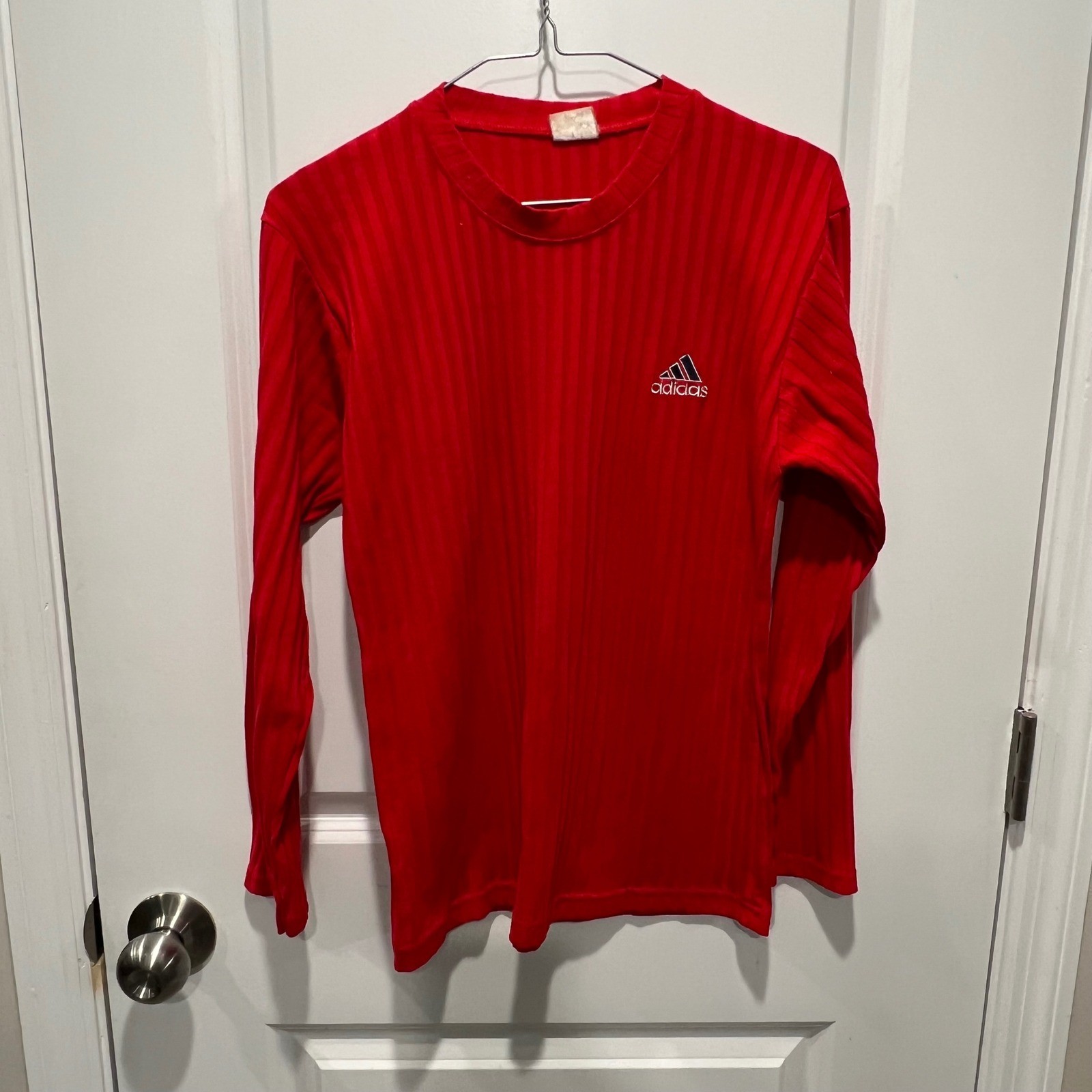 Adidas Mens Long Sleeve Shirt Ribbed Texture Red Size S