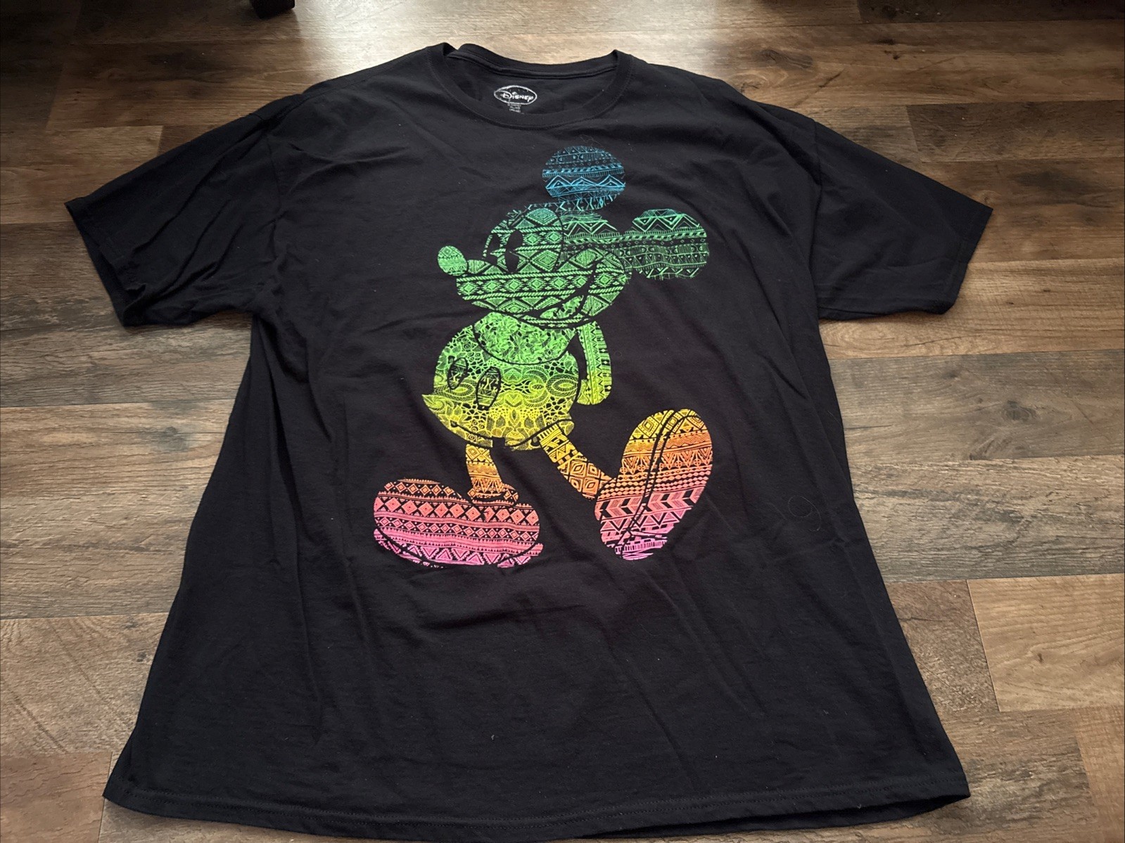 Disney T-Shirt XL (46/48) Mickey Mouse Rainbow Graphic Black Short Sleeve gallery