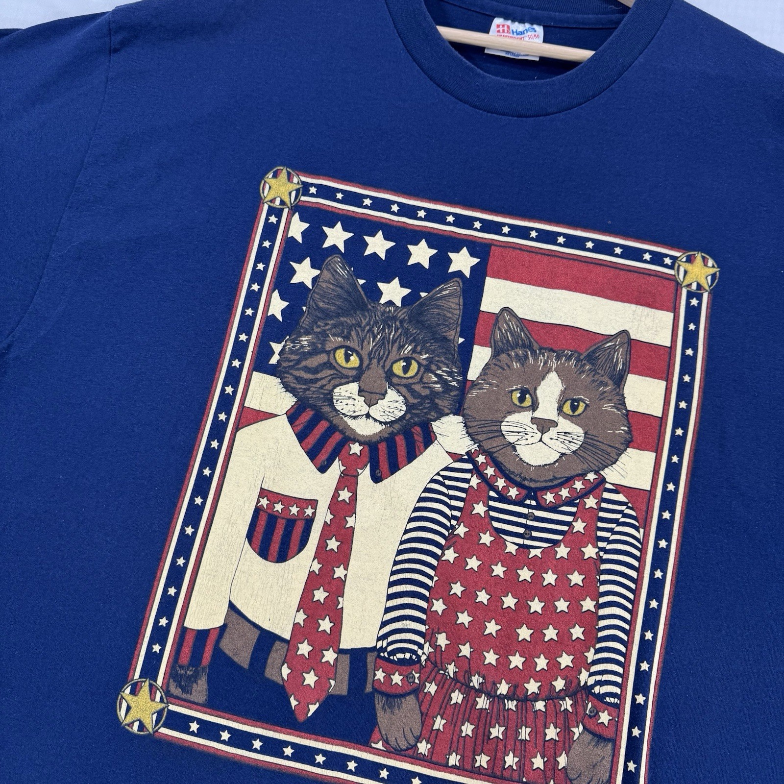 Vintage 90's American Cats Portrait Size XXL T-Shirt Patriotic Male Female Flag gallery