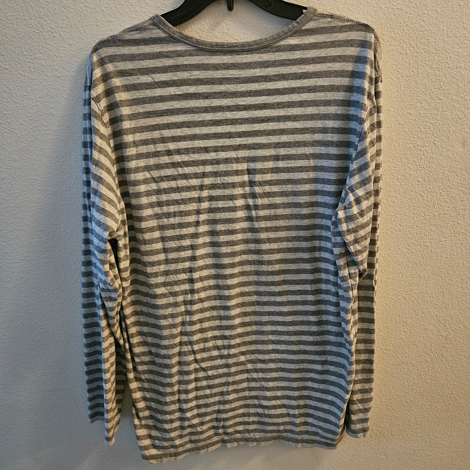 David Archy Men's Shirt Large Gray Striped Casual Long Sleeve Cotton Henley gallery