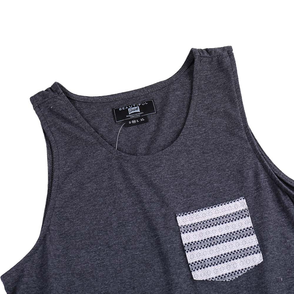 Crew Neck Pocket Men's Solid Sleeveless Tank Top Comfortable Durable Style gallery