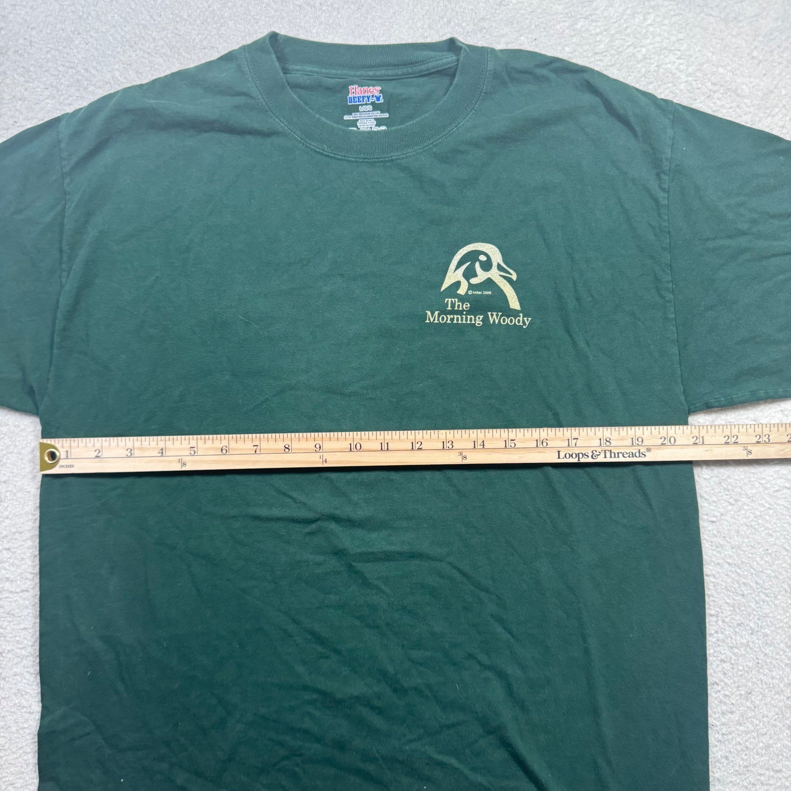 Hanes Beefy-T The Morning Woody Graphic Tee Mens L Green Good Wood Life 2006 gallery