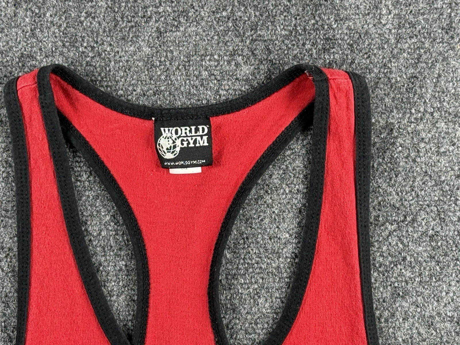 VINTAGE World Gym Shirt Mens Medium Red Tank Top Stringer Lifting Workout 90s gallery