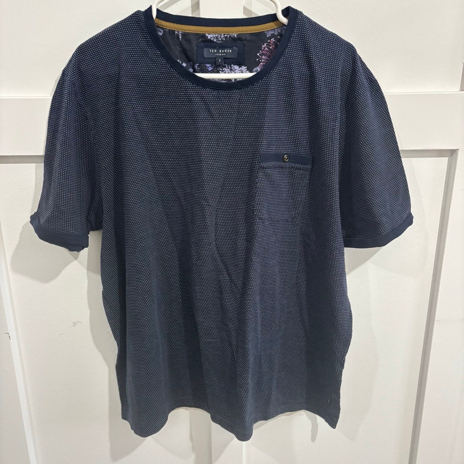 Ted Baker London Men’s Cress Rollback Short Sleeve T-Shirt Navy Dot Size 7 3 XL