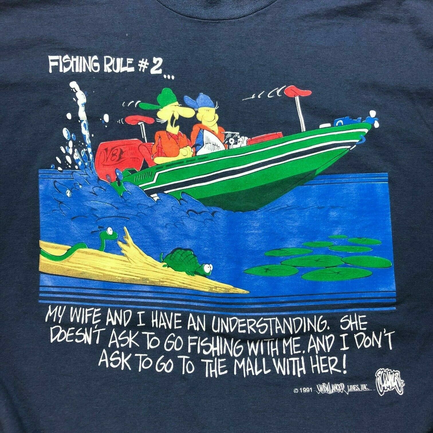 Vintage 1991 Fishing Boating T Shirt XXL Blue Nautical Wife Husband USA Made gallery