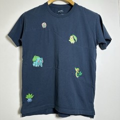 Graniph POKEMON Embroidered T-shirt Size SS XS Navy Bulbasaur Chikorita Oddish