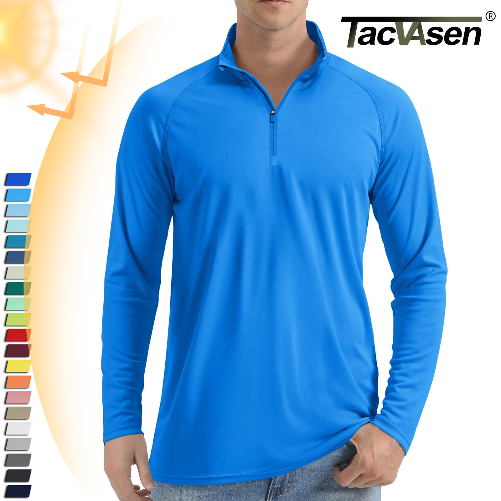UPF50+ Men's Sun Protection UV Shirts 1/4 Zip Long Sleeve Performance Golf Tops gallery
