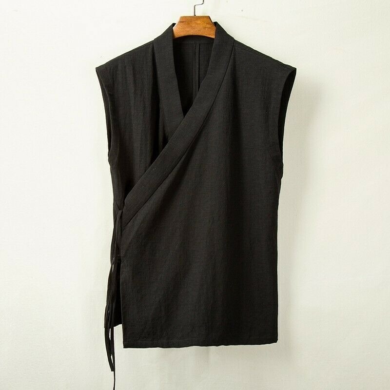 Hanfu Cotton Linen Blazer Sleeveless Shirt Costume Chinese Style Men CasualLoose