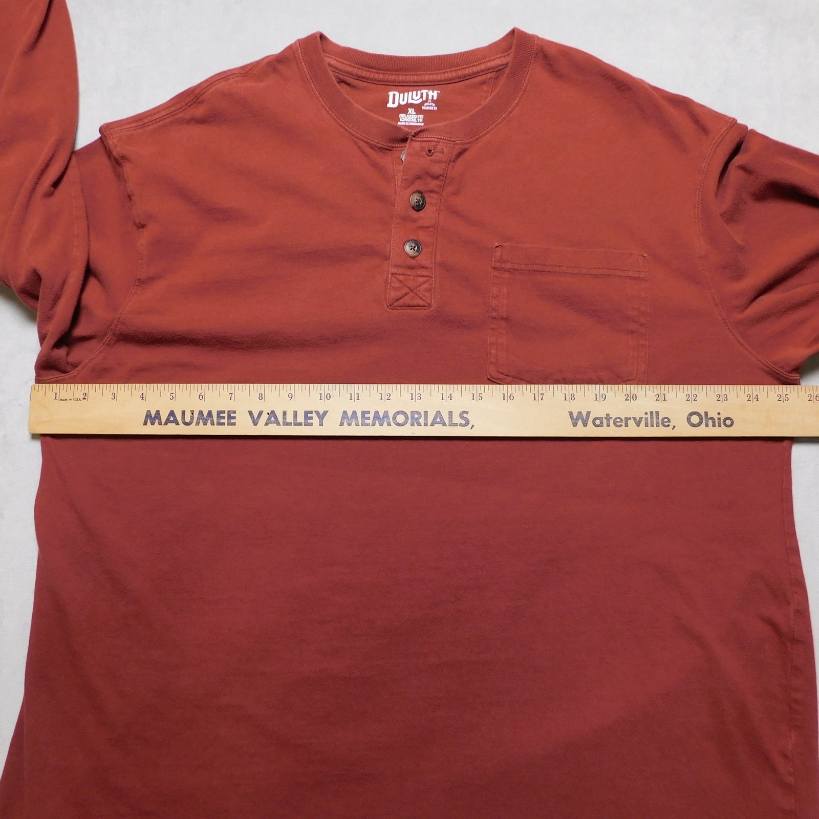 Duluth Trading Co Mens XL Relaxed Fit Longtail T Henley Long Sleeve Shirt Orange gallery