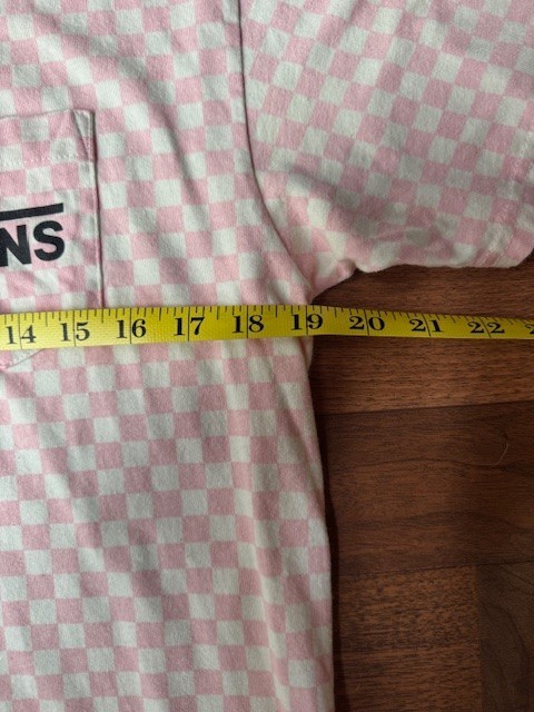 Vans Pink White Short Sleeve Crew Neck T-Shirt Size MED Checkered Check Sleeves gallery