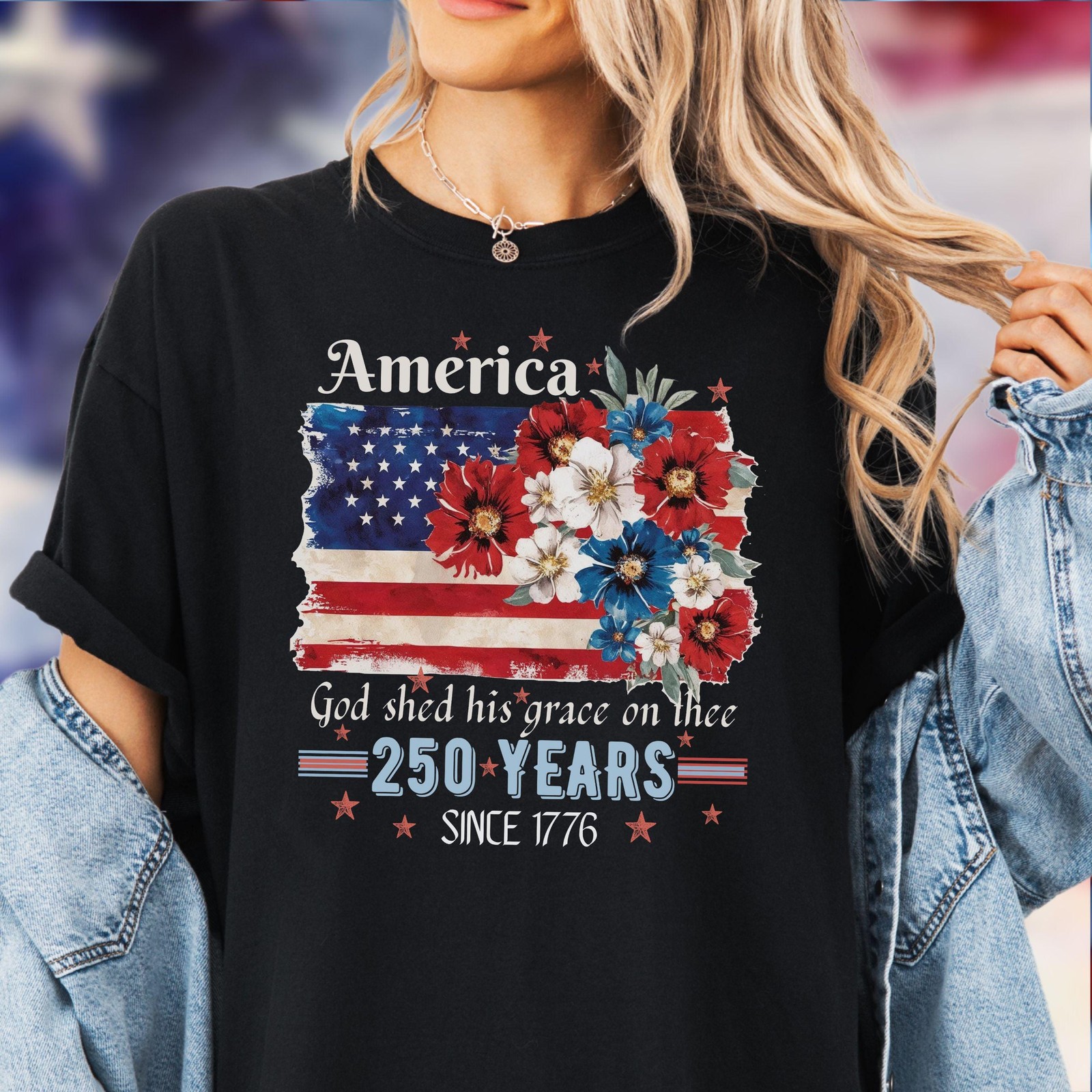 America 250 Years Flag Floral Graphic tshirt, Celebrate 250th Anniversary Patrio gallery