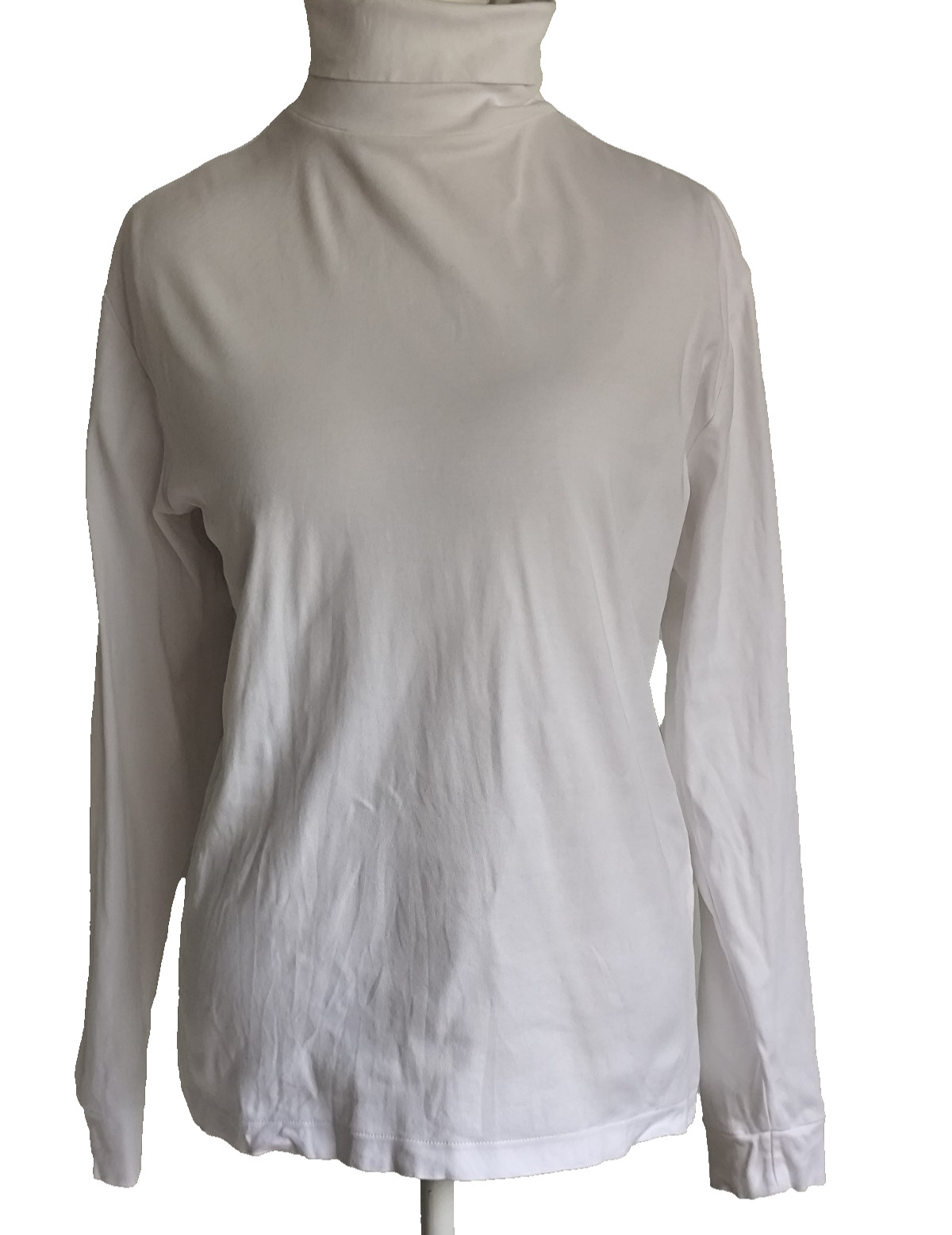 Mens Murano Liquid Luxury Long Sleeve Turtle Neck White Cotton Pullover Shirt L