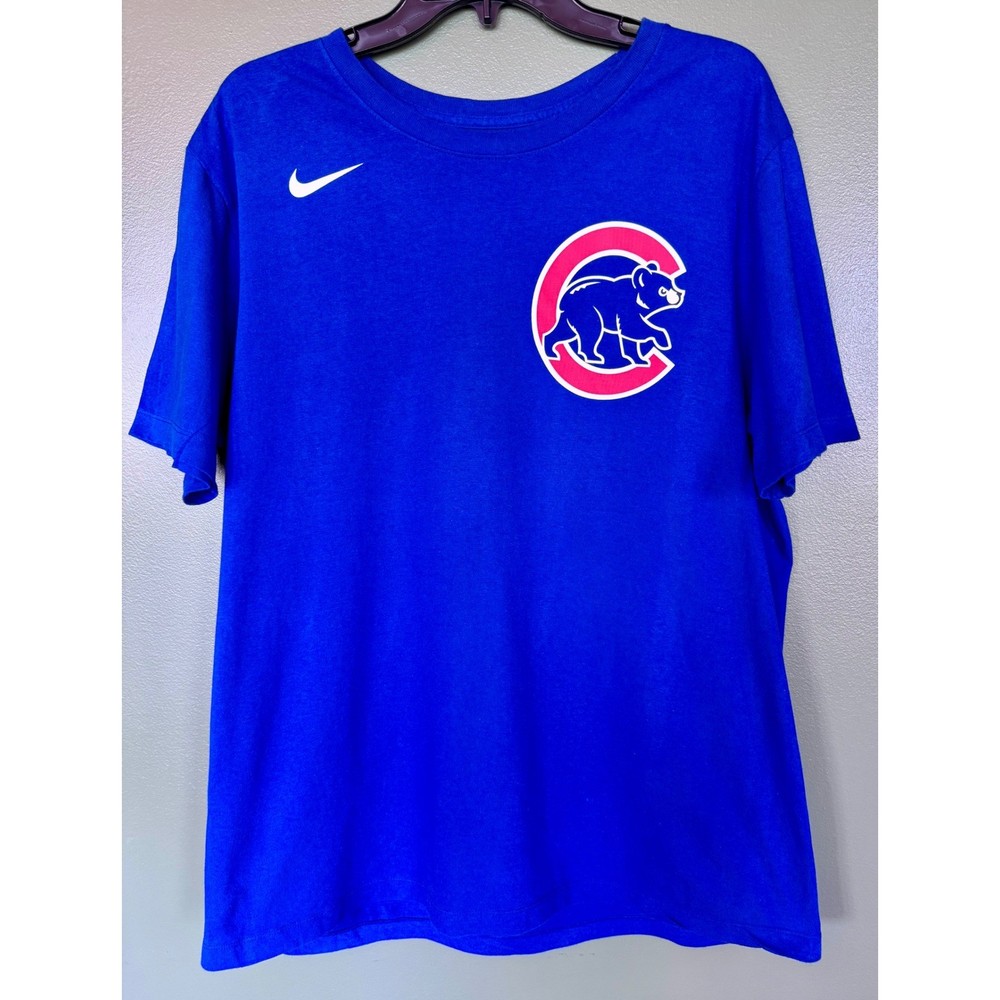 Nike Chicago Cubs Javier Baez 9 MLB T-Shirt Mens Large Blue Short Sleeve Tee