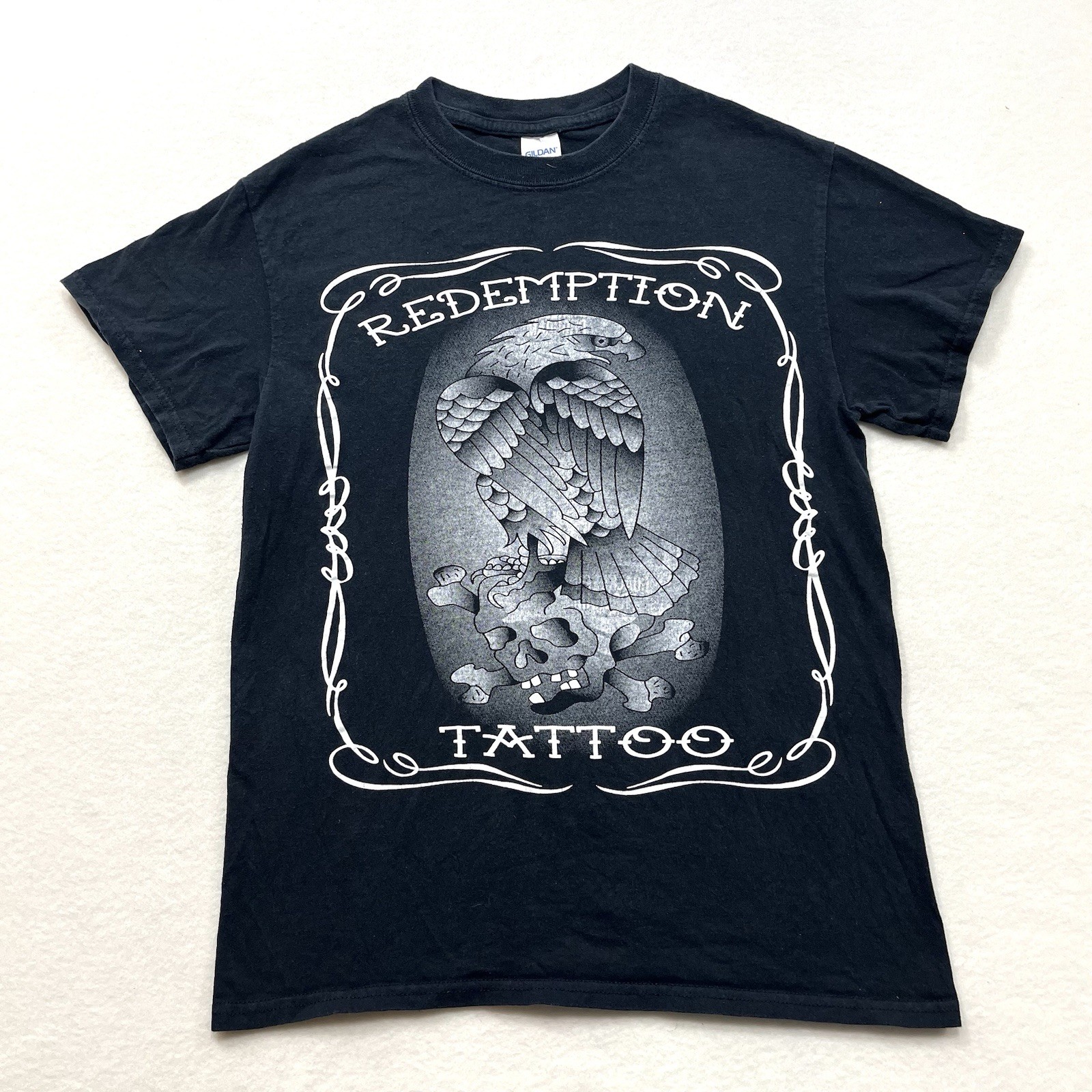 Mens Small Redemtion Tattoo Black T-Shirt Grunge Goth Punk Skull Eagle Gildan gallery