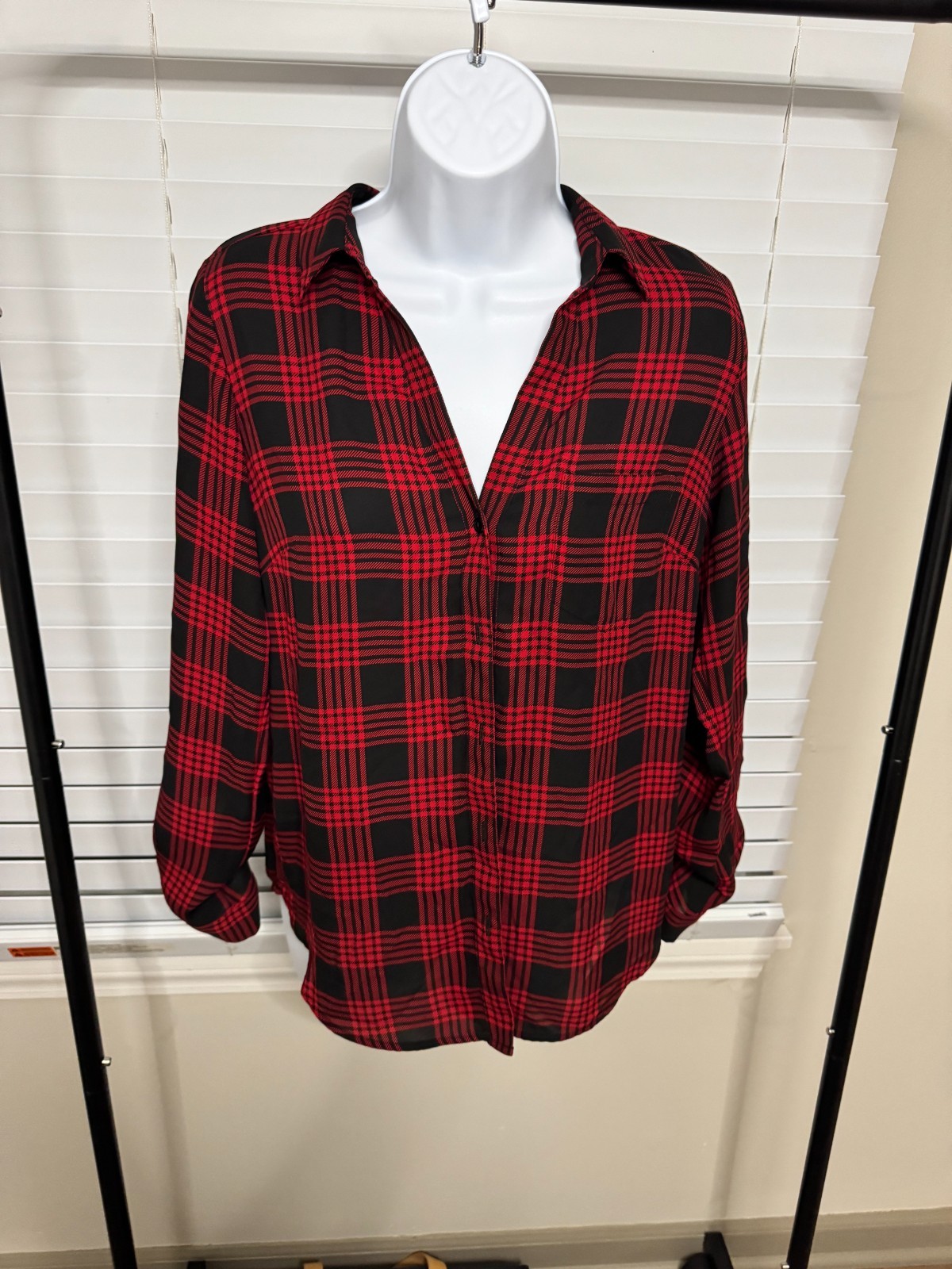 The Limited Women’s Plaid Button-Down Blouse in Red & Black S