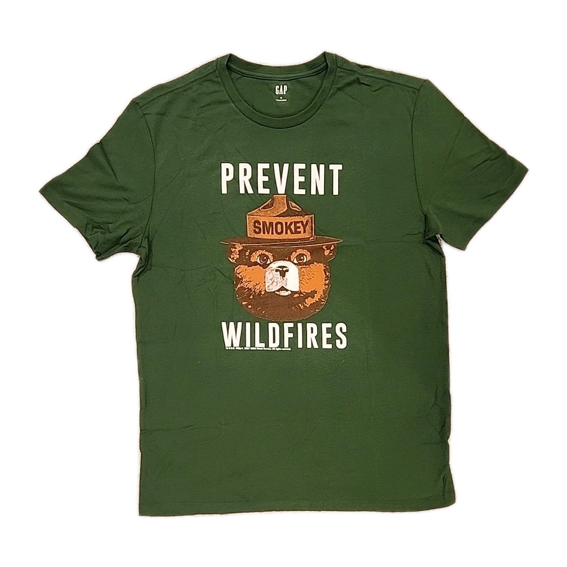 New Smokey the Bear Prevent Wildfires Mens Medium Soft Outdoors Forest Green Tee